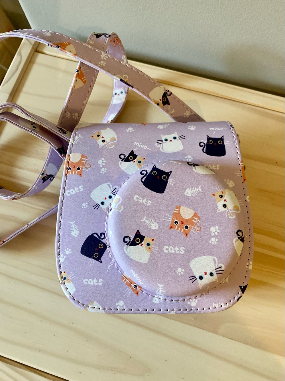 Cute Purple Cat Print Mini Instant Camera Case
